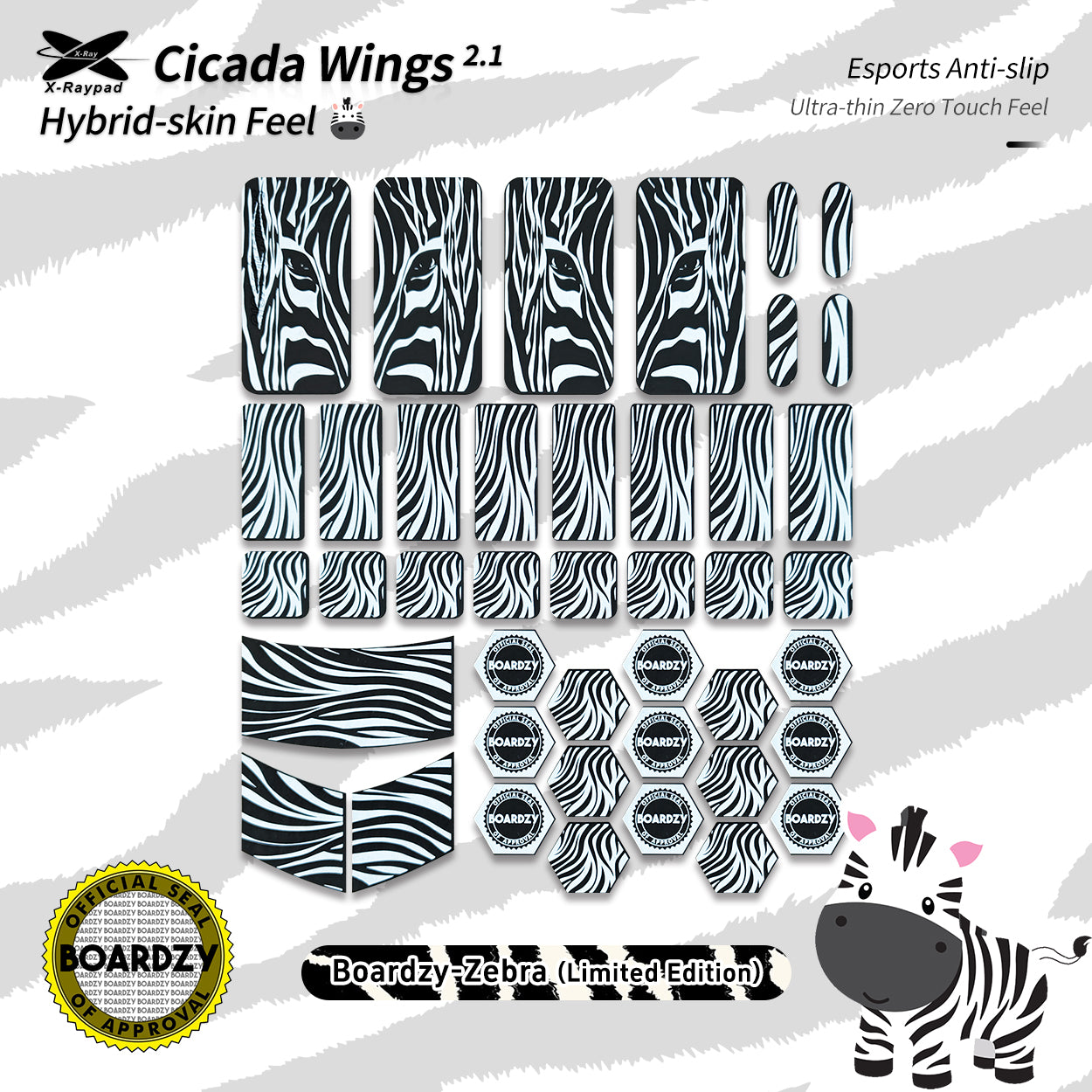 Cicada Wings 2.0 Grips - Boardzy Zebra Limited Edition Universal Pre-cut