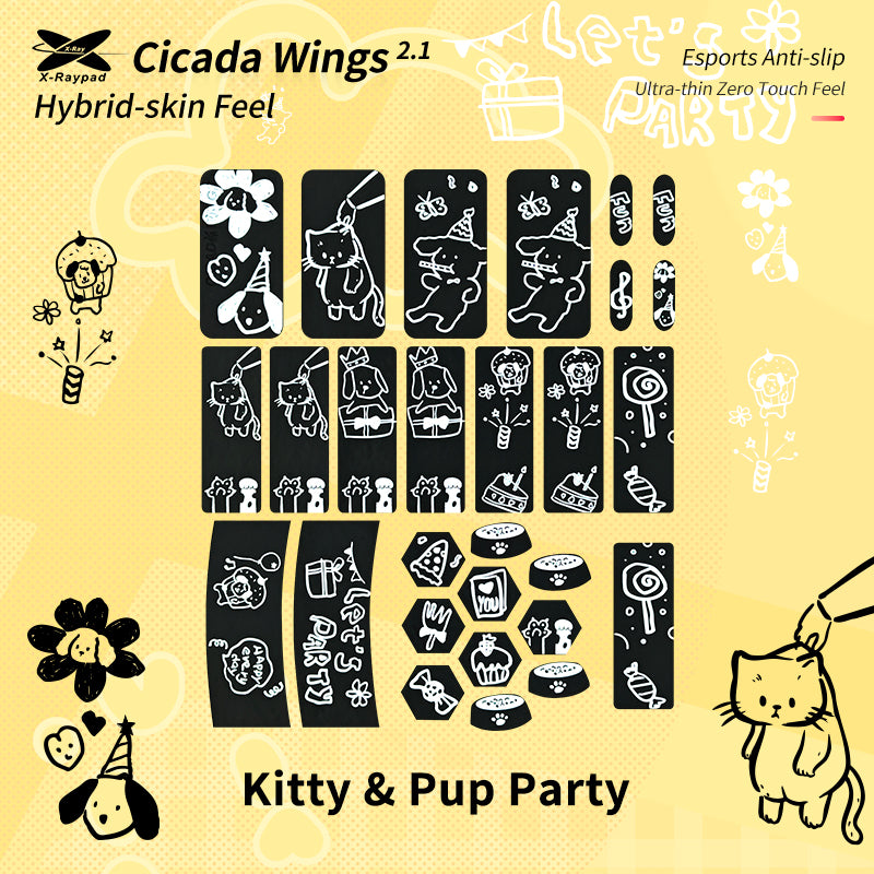 Cicada Wings 2.0 Grips - Kitty & Pup Party Universal Pre-cut Grips