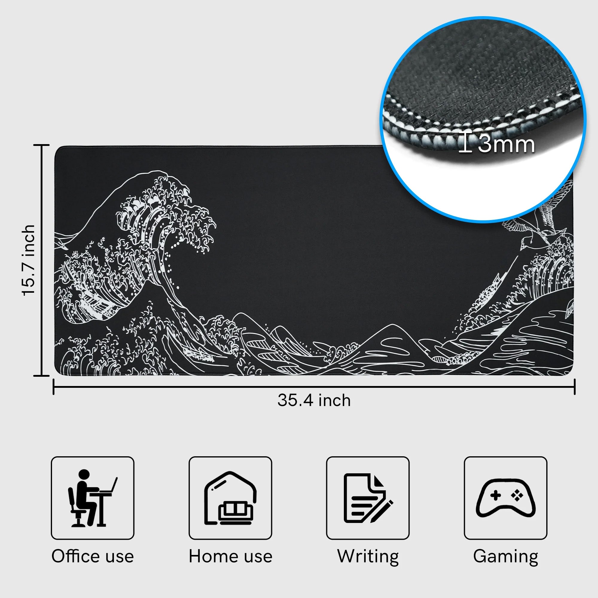 [Kanagawa] Large Desk Mat [Black]