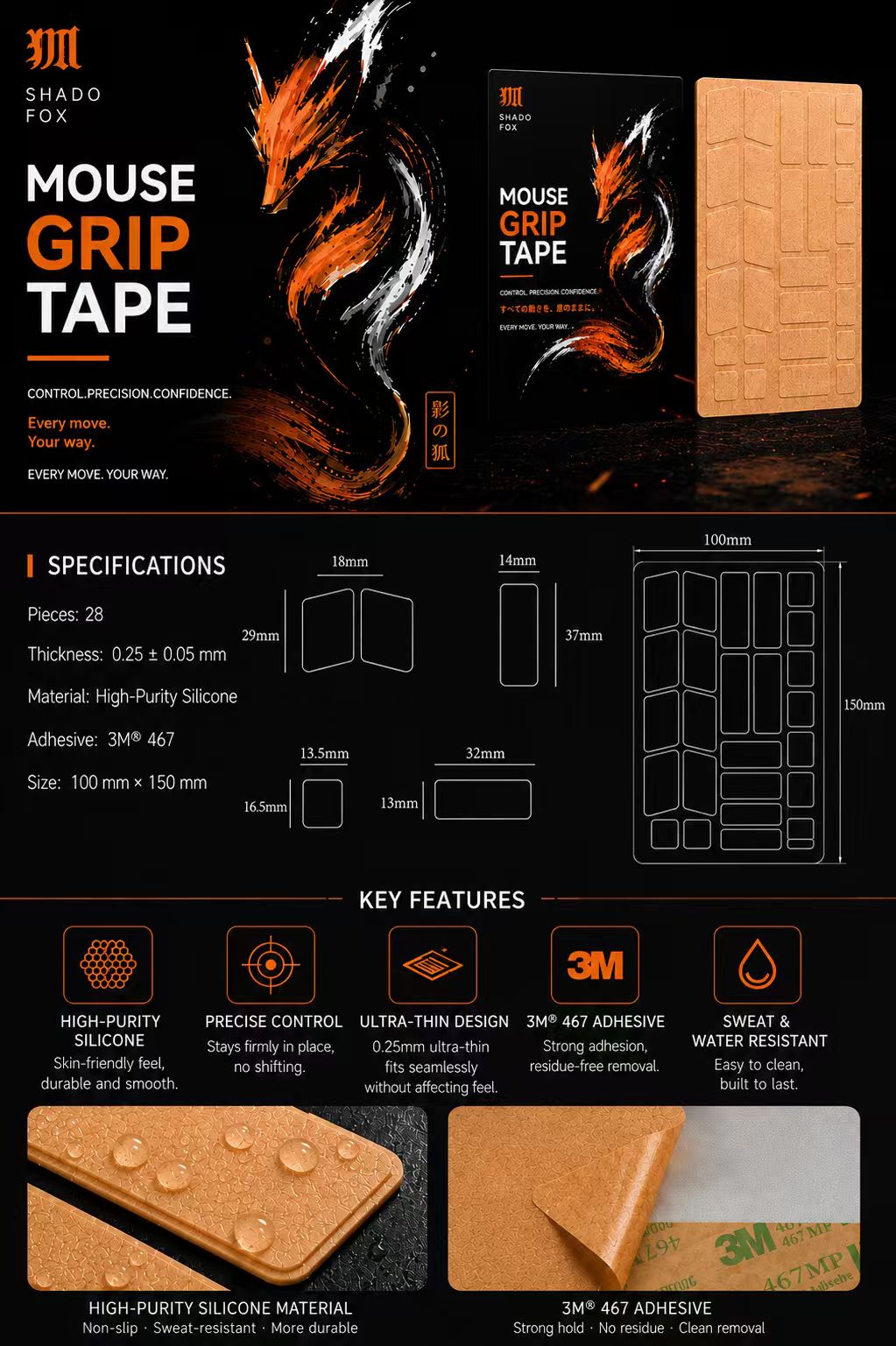 Shado Fox Transparent Silicone Mouse Grip Tape